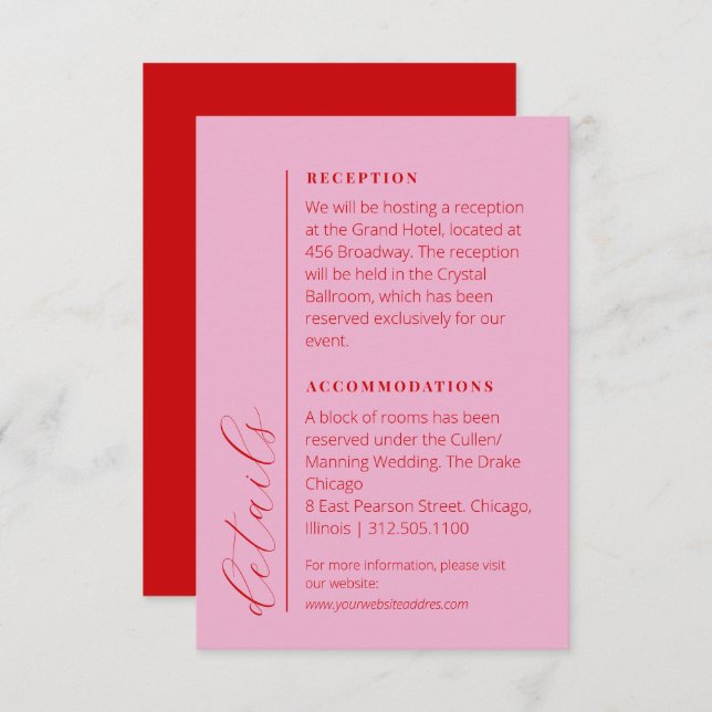 Minimalist bold red wedding information  enclosure card (Front/Back)