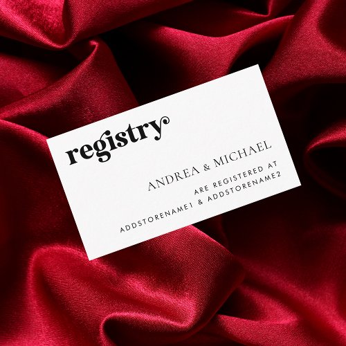 Minimalist Bold Retro Script Wedding Gift Registry Enclosure Card