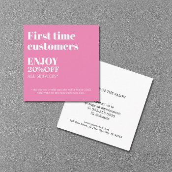 Minimalist Bold Rose White Salon First Time Discount Card by pro_business_card at Zazzle