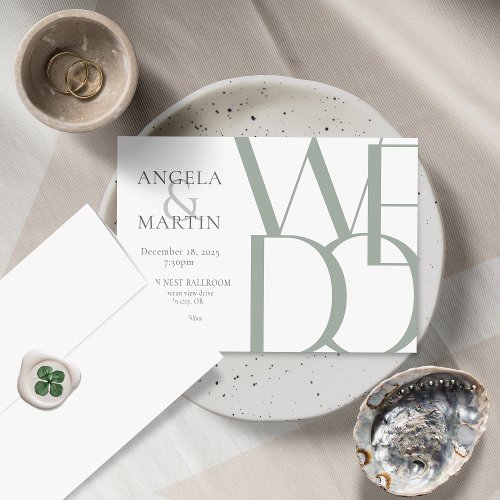 Minimalist Bold Sage White Wedding Invitation