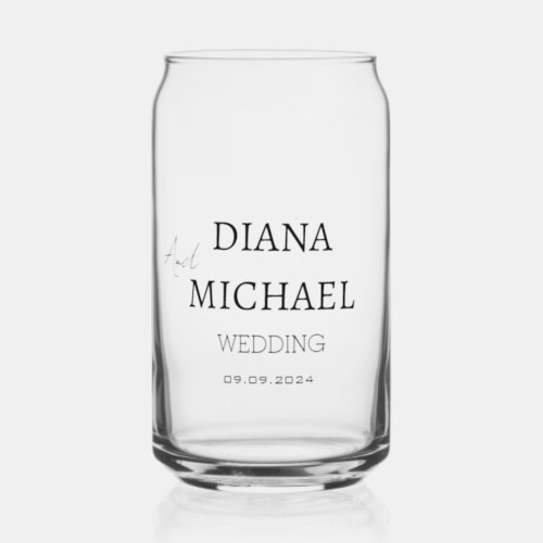 Minimalist Bold Script Name Wedding Party Custom Can Glass