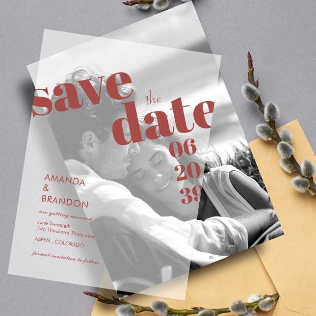 Minimalist Bold Script Wedding Save the Date Vellum Invitations (Creator Uploaded)