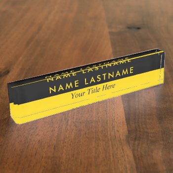 Minimalist Bold Simple Yellow And Black Desk Name Plate by pinkpinetree at Zazzle