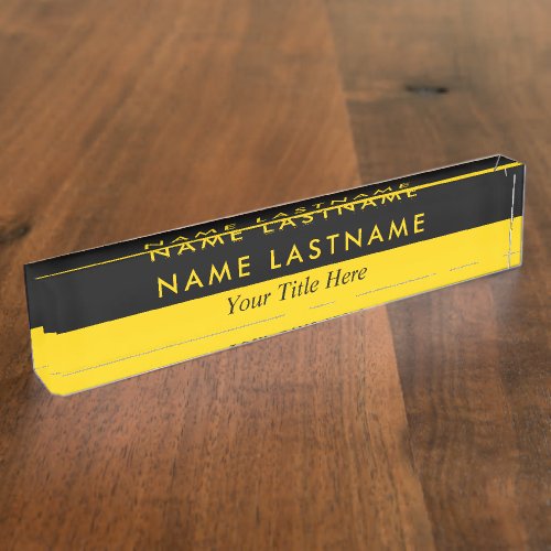 Minimalist Bold Simple Yellow and Black Desk Name Plate
