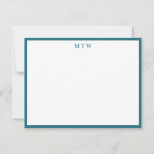 Minimalist Bold Teal Square Border Monogram Note Card