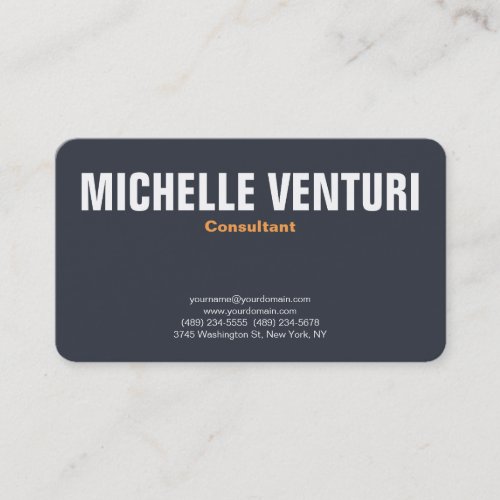 Minimalist Bold Text Professional Plain Blue Grey Business Card