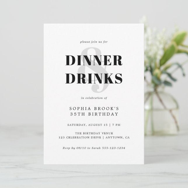 Minimalist Bold Typography Adult Birthday Dinner Invitation (Standing Front)