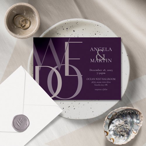 Minimalist Bold We Do Eggplant Purple Invitation