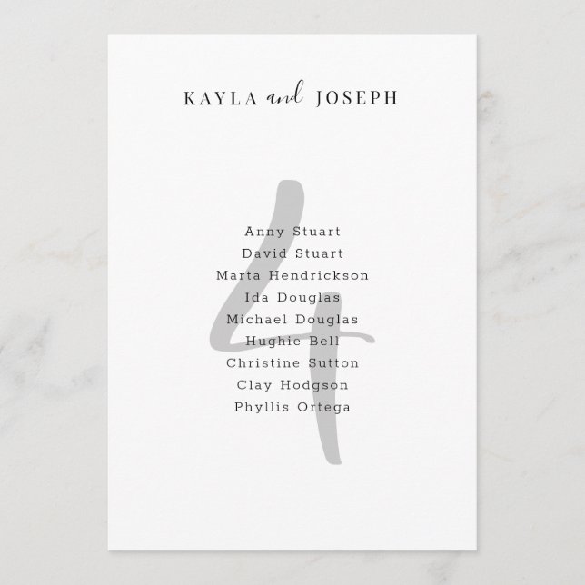 Minimalist Bold Wedding Table Number 4 Card (Front)