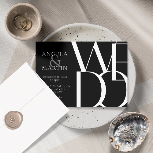 Minimalist Bold White Black Wedding Invitation