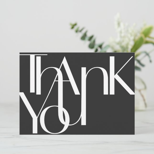 Minimalist Bold White on Black Thank You Card (Standing Front)