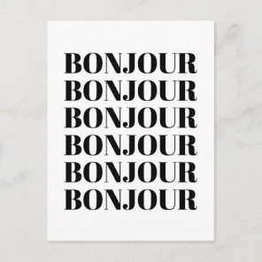 Minimalist Bonjour French Typography Black White Postcard