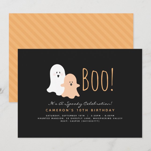 Minimalist Boo Cute Ghost Halloween Invitation (Front/Back)