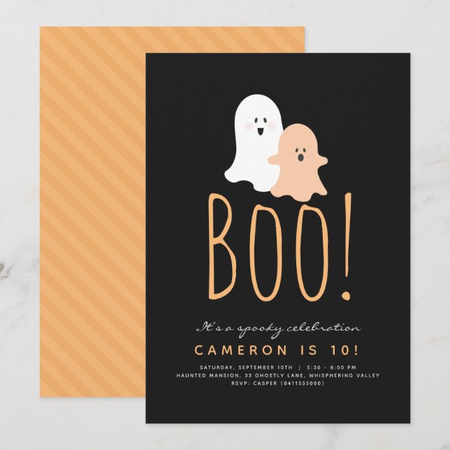 Minimalist Boo Cute Ghost Halloween Invitation (Front/Back)