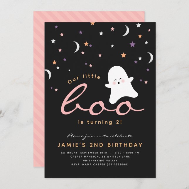 Minimalist Boo Cute Ghost Halloween Invitation (Front/Back)