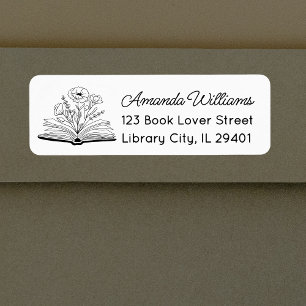 Minimalist Book and Wildflower Black & White Label