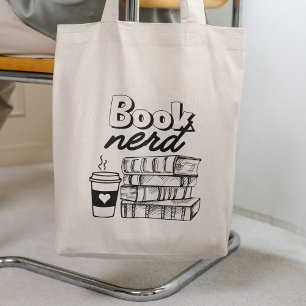 Minimalist Book Lovers Book Nerd and Coffee Cup Tote Bag