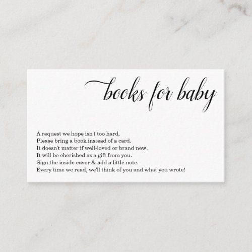 Minimalist Book Request for Baby Shower Invitation - Book Request Insert - A modern and minimalist enclosure for a baby shower invitation, requesting books instead of cards for the soon-to-be well-read baby on the way.