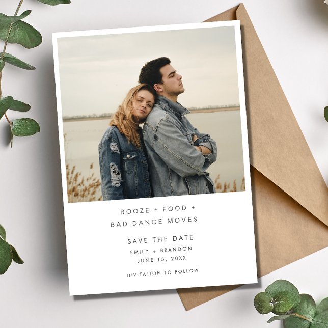 Minimalist Booze Food Bad Dance Moves Wedding Save The Date (Minimalist Booze Food Bad Dance Moves Wedding Save The Date)