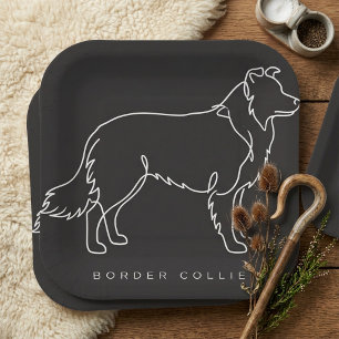 Minimalist Border Collie Line Art Dog Graphic Paper Plates
