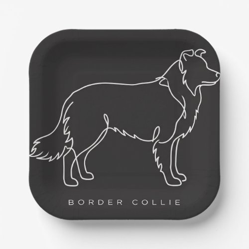 Minimalist Border Collie Line Art Dog Graphic  Paper Plates