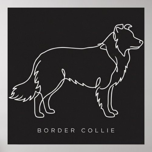 Minimalist Border Collie Line Art Dog Graphic  Poster