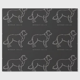 Minimalist Border Collie Line Art Dog Graphic  Wrapping Paper