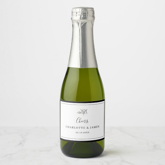 Minimalist Border Foliage Leaf Sparkling Wine Labe Label (Front)