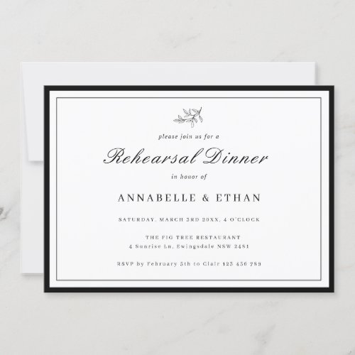 Minimalist Border Foliage Rehearsal Dinner 