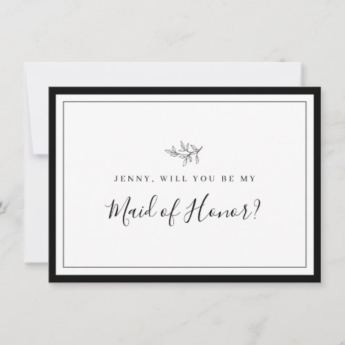 Minimalist Border Leaf Bridesmaid Proposal Card
