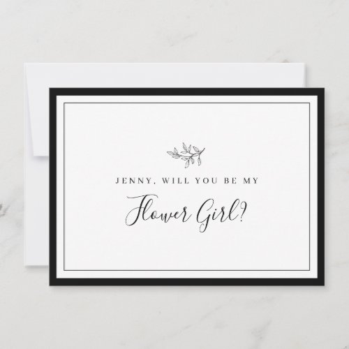 Minimalist Border Leaf Flower Girl Proposal Card