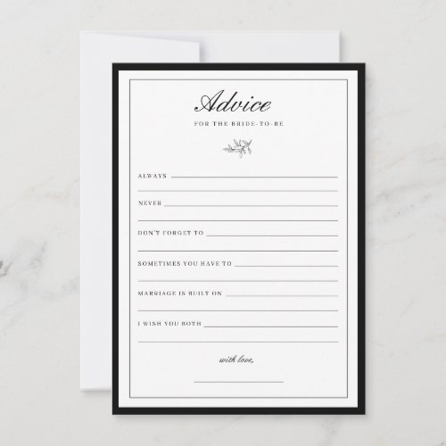 Minimalist Border Leaf Wedding Bride Advice Card