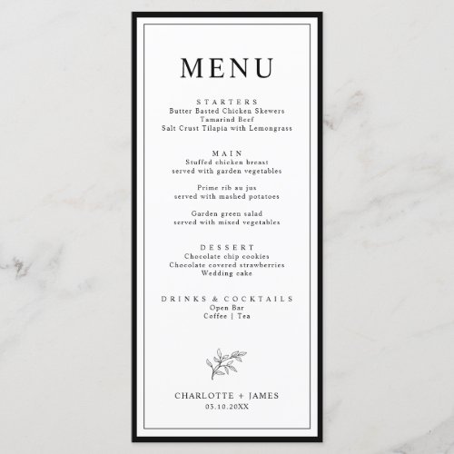 Minimalist Border Leaf Wedding Menu Card