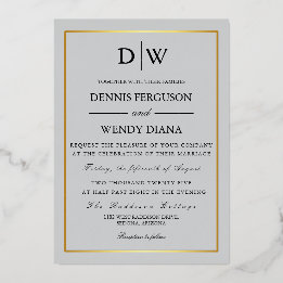 Minimalist Border Monogram Wedding Foil Invitation