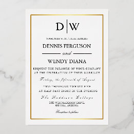 Minimalist Border Monogram Wedding Foil Invitation