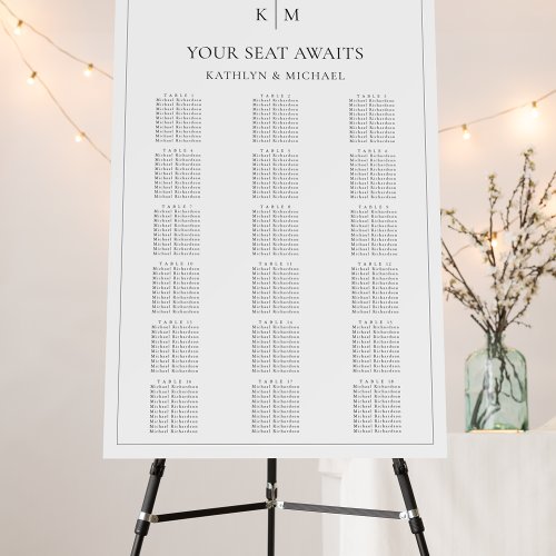 Minimalist Border Wedding 18 Table Seating Charts Foam Board