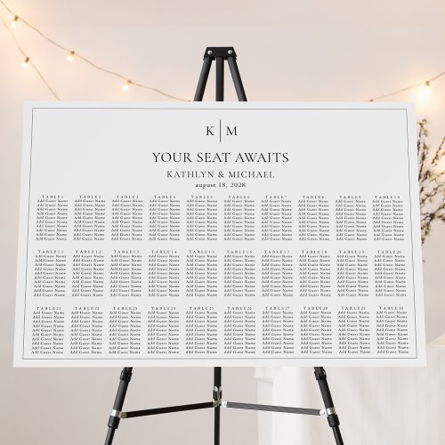 Minimalist Border Wedding 30 Table Seating Charts Foam Board