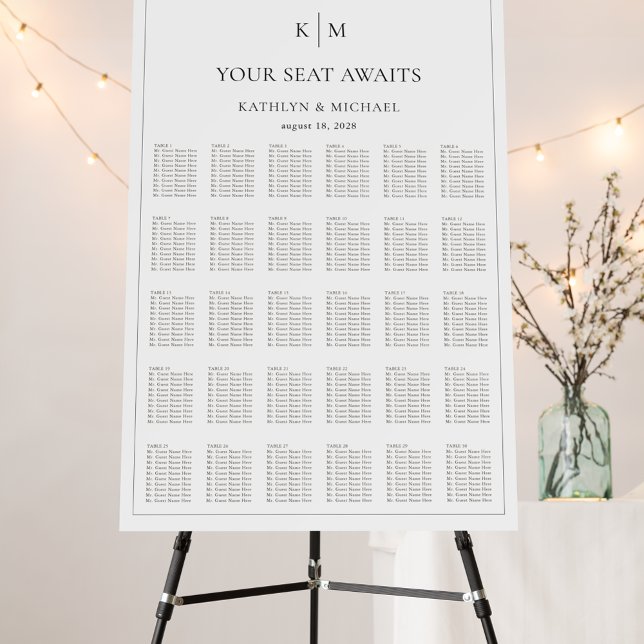Minimalist Border Wedding 30 Table Seating Charts Foam Board (Creator Uploaded)