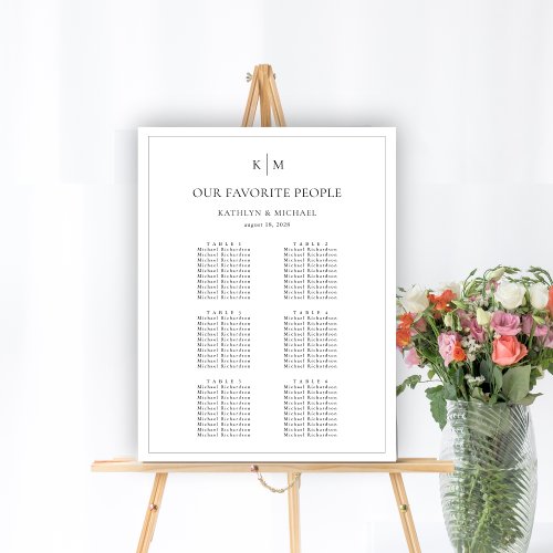 Minimalist Border Wedding 6 Table Seating Charts