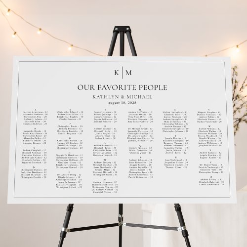 Minimalist Border Wedding Alphabetical Seating Foam Board