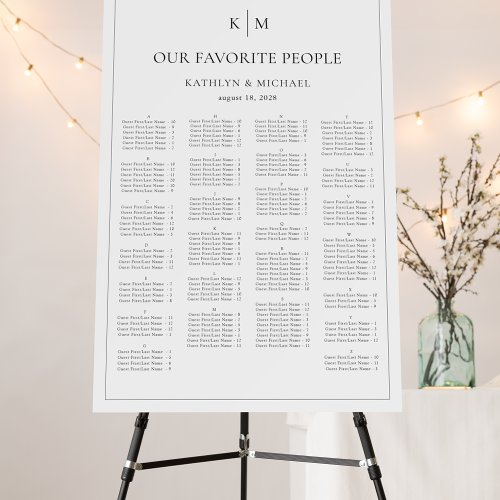 Minimalist Border Wedding Alphabetical Seating Foam Board