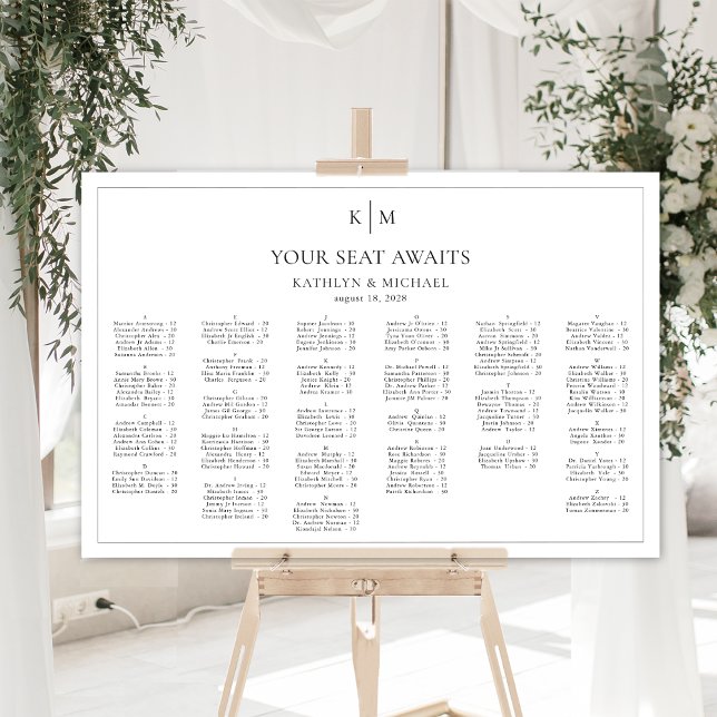Minimalist Border Wedding Alphabetical Seating Poster (Creator Uploaded)