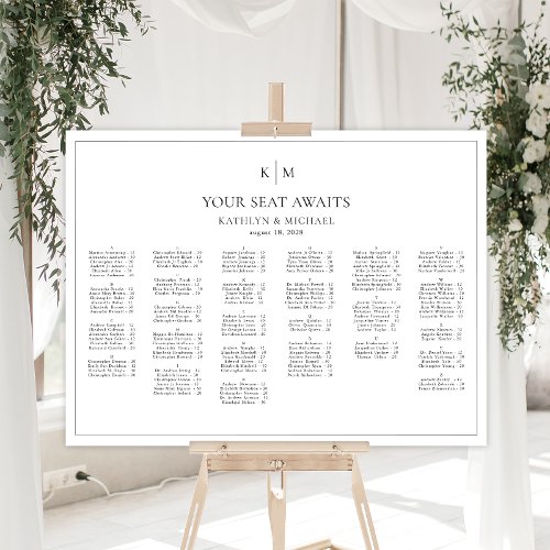 Minimalist Border Wedding Alphabetical Seating Poster