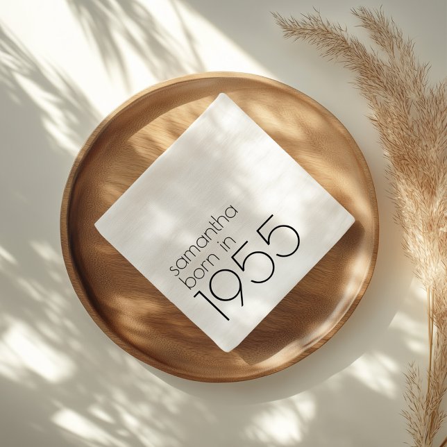 Minimalist Born in 1955 Black 70th Birthday Party Napkins (Creator Uploaded)