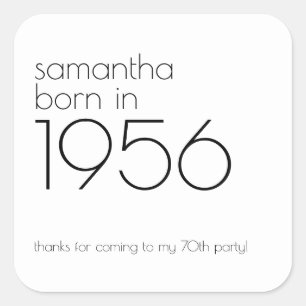 Minimalist Born in 1956 70th Birthday Party Thanks Square Sticker