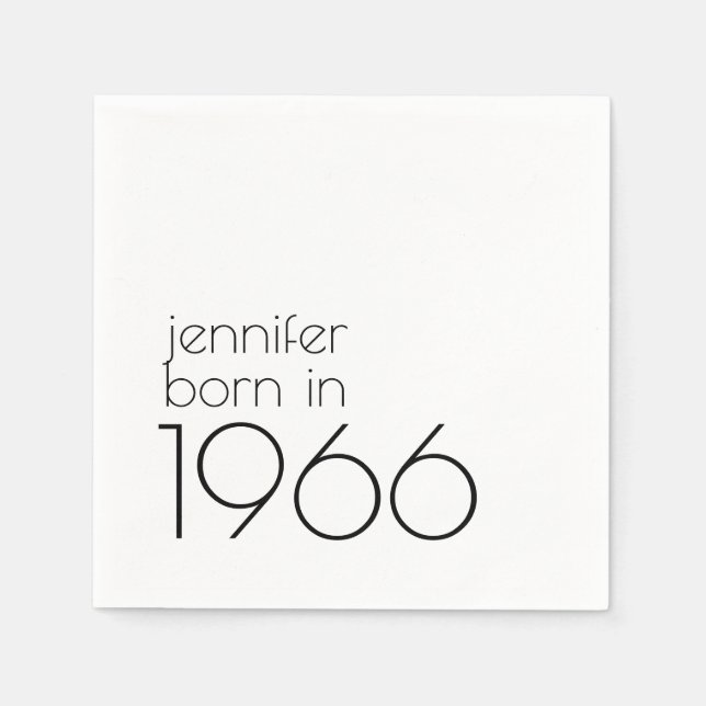 Minimalist Born in 1956 Black 60th Birthday Party Napkins (Front)
