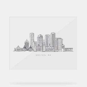 Minimalist Boston City Skyline Illustration Acrylic Sign