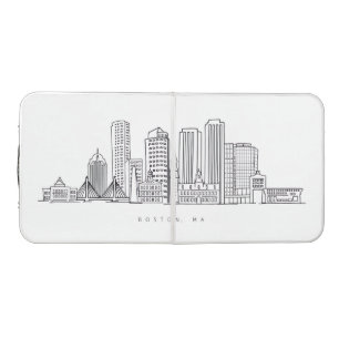 Minimalist Boston City Skyline Illustration Beer Pong Table