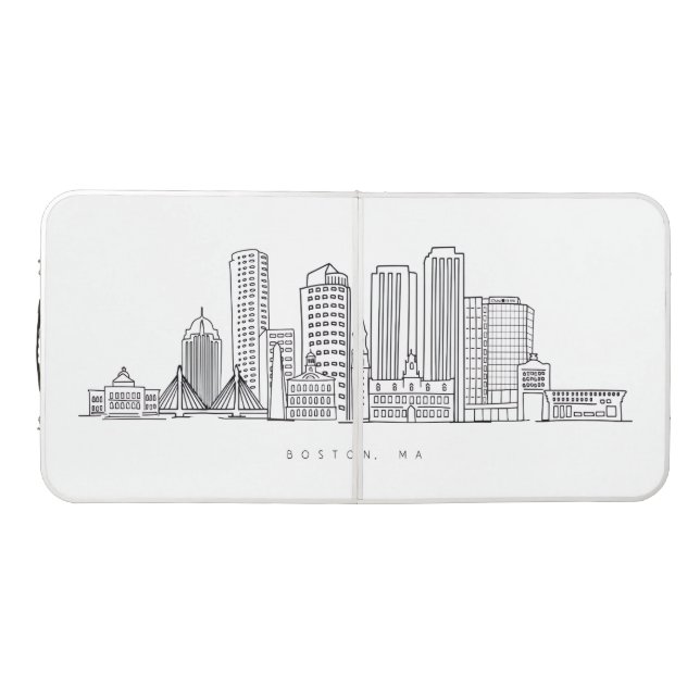 Minimalist Boston City Skyline Illustration Beer Pong Table (Top)