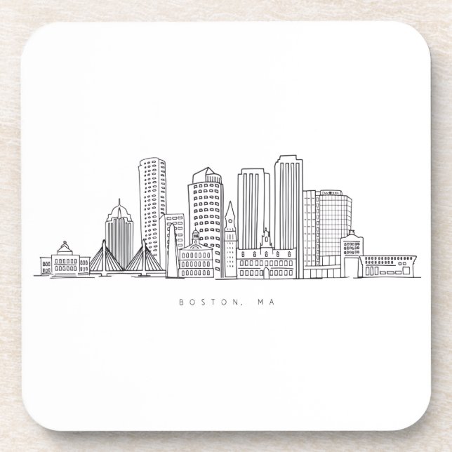 Minimalist Boston City Skyline Illustration Beverage Coaster (Front)